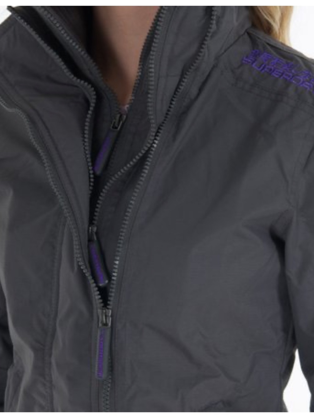Superdry Women's Windcheater Light Charcoal Jacket with Purple Interior
